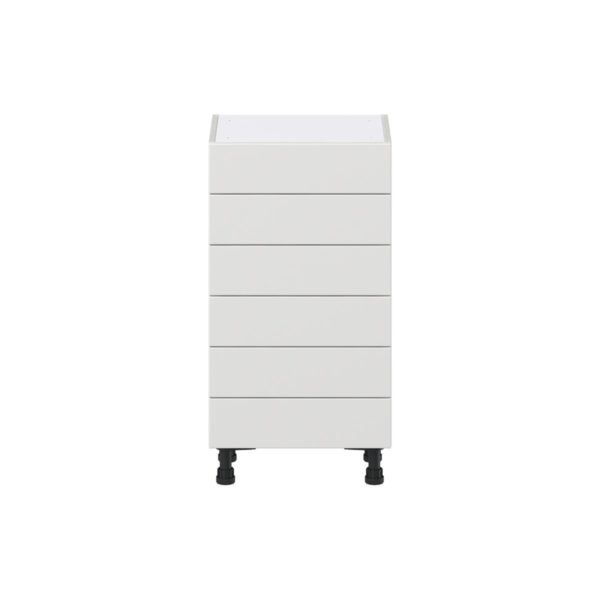 Magnolia Painted Bright White Recessed Assembled Shallow Base Cabinet with 6 Drawers (18 in. W x 34.5 in. H x 14 in. D)