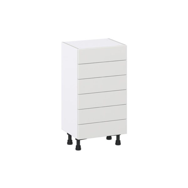 Magnolia Painted Bright White Recessed Assembled Shallow Base Cabinet with 6 Drawers (18 in. W x 34.5 in. H x 14 in. D)