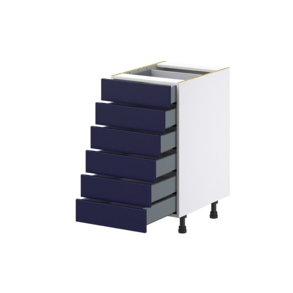 Camellia Painted Midnight Blue Recessed Assembled Base Cabinet with 6 Drawers (18 in. W x 34.5 in. H x 24 in. D)