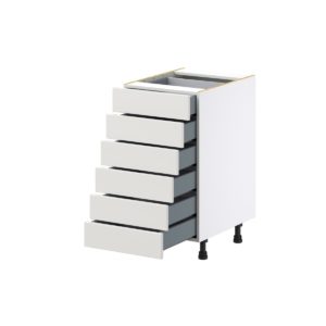 Wisteria Painted Light Gray Recessed Assembled Base Cabinet with 6 Drawers (18 in. W x 34.5 in. H x 24 in. D)