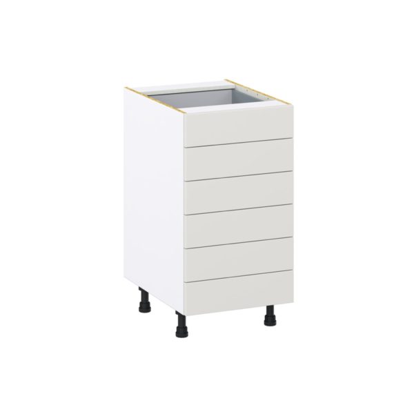 Wisteria Painted Light Gray Recessed Assembled Base Cabinet with 6 Drawers (18 in. W x 34.5 in. H x 24 in. D)