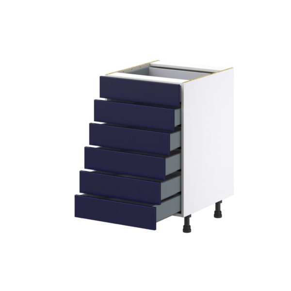 Camellia Painted Midnight Blue Recessed Assembled Base Cabinet with 6 Drawers (21 in. W X 34.5 in. H X 24 in. D)