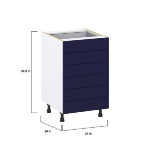 Camellia Painted Midnight Blue Recessed Assembled Base Cabinet with 6 Drawers (21 in. W X 34.5 in. H X 24 in. D)