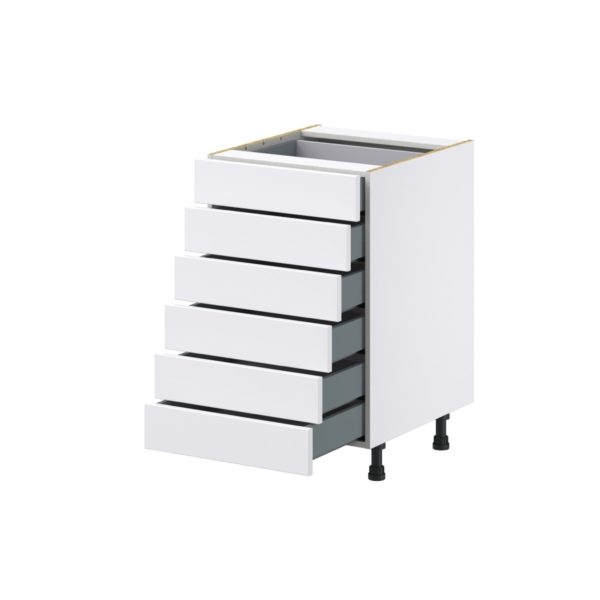 Dahlia Bright White  Shaker Assembled Base Cabinet with 6 Drawers (21 in. W X 34.5 in. H X 24 in. D)