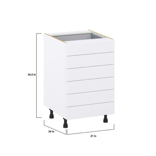 Dahlia Bright White  Shaker Assembled Base Cabinet with 6 Drawers (21 in. W X 34.5 in. H X 24 in. D)