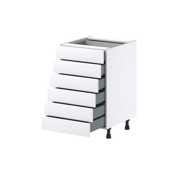 Jasmine Painted Warm White  Shaker Assembled Base Cabinet with 6 Drawers (21 in. W X 34.5 in. H X 24 in. D)