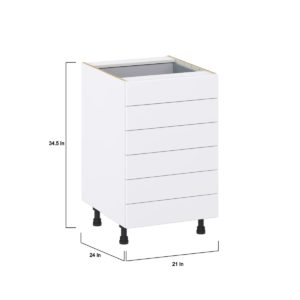 Lily Bright White  Slab Assembled Base Cabinet with 6 Drawers (21 in. W X 34.5 in. H X 24 in. D)