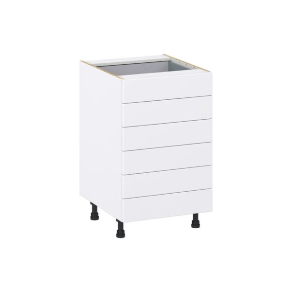 Lily Bright White  Slab Assembled Base Cabinet with 6 Drawers (21 in. W X 34.5 in. H X 24 in. D)