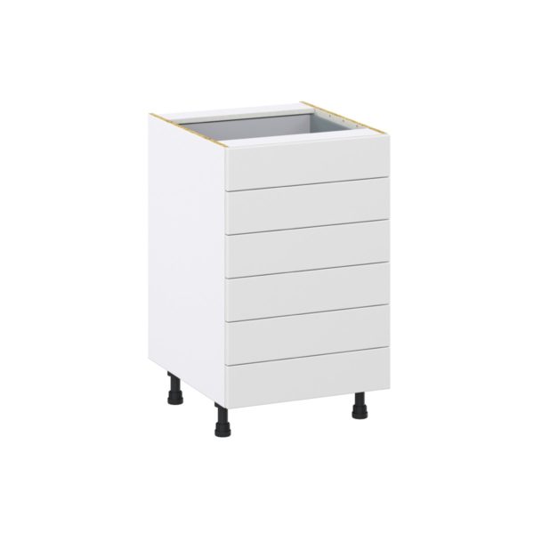 Magnolia Painted Bright White Recessed Assembled Base Cabinet with 6 Drawers (21 in. W X 34.5 in. H X 24 in. D)