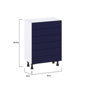 Camellia Painted Midnight Blue Recessed Assembled Shallow Base Cabinet with 6 Drawers (24 in. W x 34.5 in. H x 14 in. D)