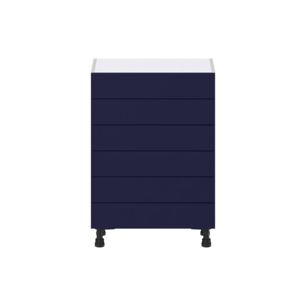 Camellia Painted Midnight Blue Recessed Assembled Shallow Base Cabinet with 6 Drawers (24 in. W x 34.5 in. H x 14 in. D)