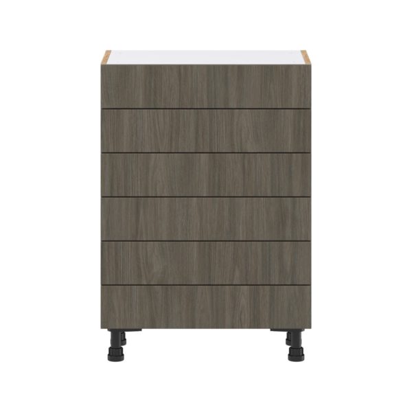 Cordyline Textured Slab Walnut Assembled Shallow Base Cabinet with 6 Drawers (24 in. W x 34.5 in. H x 14 in. D)