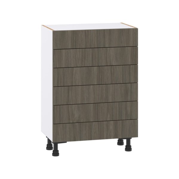 Cordyline Textured Slab Walnut Assembled Shallow Base Cabinet with 6 Drawers (24 in. W x 34.5 in. H x 14 in. D)