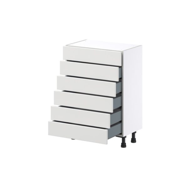 Magnolia Painted Bright White Recessed Assembled Shallow Base Cabinet with 6 Drawers (24 in. W x 34.5 in. H x 14 in. D)