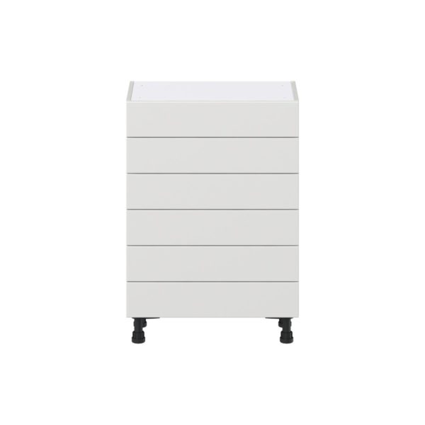 Magnolia Painted Bright White Recessed Assembled Shallow Base Cabinet with 6 Drawers (24 in. W x 34.5 in. H x 14 in. D)