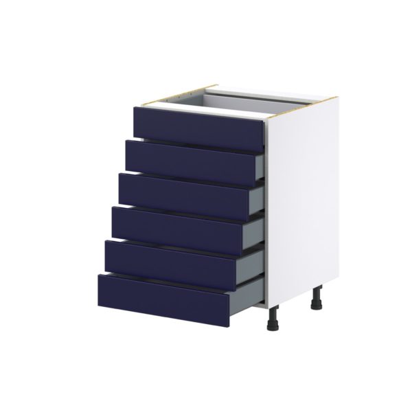 Camellia Painted Midnight Blue Recessed Assembled Base Cabinet with 6 Drawers (24 in. W x 34.5 in. H x 24 in. D)