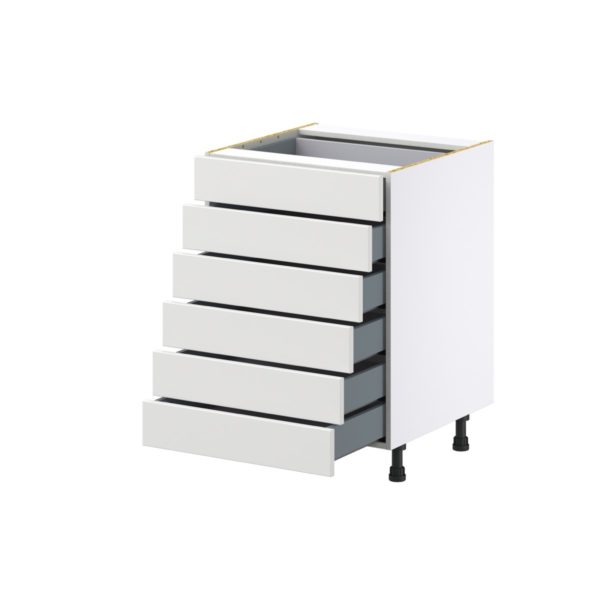 Magnolia Painted Bright White Recessed Assembled Base Cabinet with 6 Drawers (24 in. W x 34.5 in. H x 24 in. D)