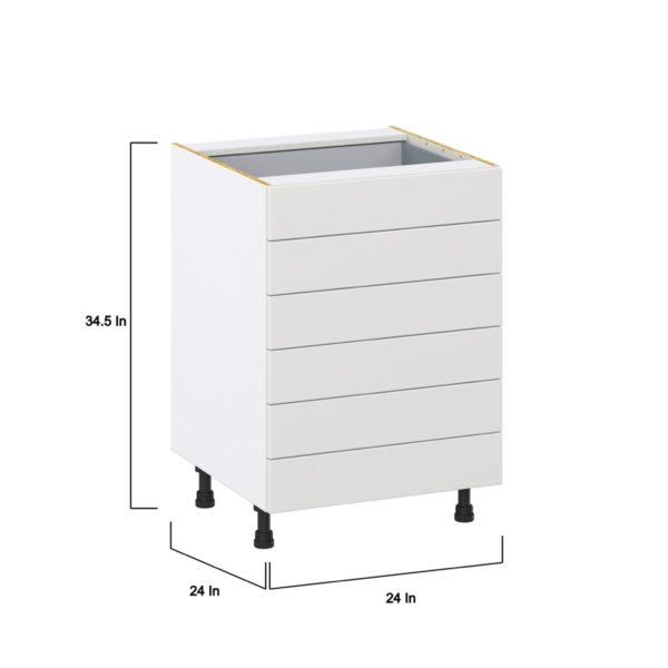 Magnolia Painted Bright White Recessed Assembled Base Cabinet with 6 Drawers (24 in. W x 34.5 in. H x 24 in. D)