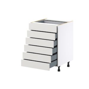 Wisteria Painted Light Gray Recessed Assembled Base Cabinet with 6 Drawers (24 in. W x 34.5 in. H x 24 in. D)