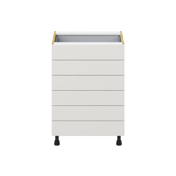 Wisteria Painted Light Gray Recessed Assembled Base Cabinet with 6 Drawers (24 in. W x 34.5 in. H x 24 in. D)