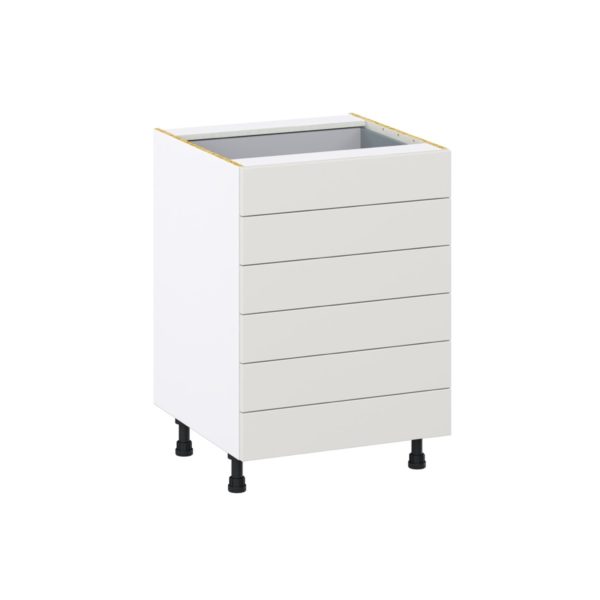 Wisteria Painted Light Gray Recessed Assembled Base Cabinet with 6 Drawers (24 in. W x 34.5 in. H x 24 in. D)