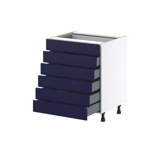 Camellia Painted Midnight Blue Recessed Assembled Base Cabinet with 6 Drawers (27 in. W X 34.5 in. H X 24 in. D)