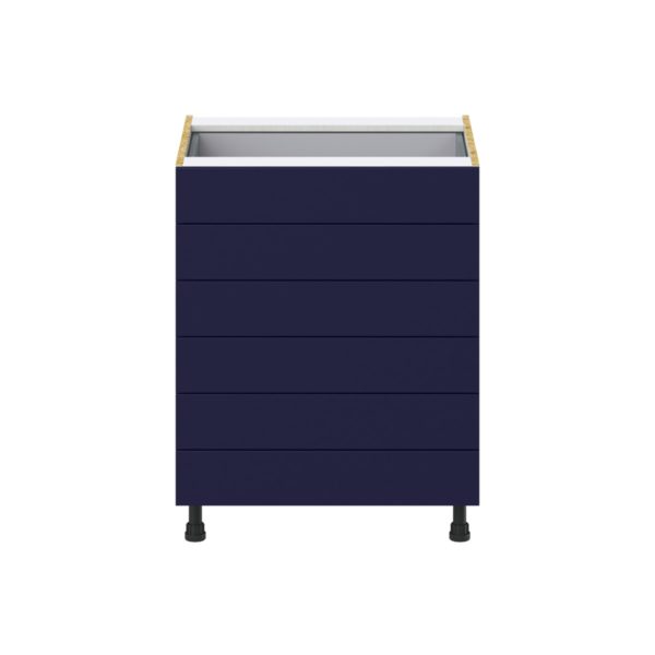 Camellia Painted Midnight Blue Recessed Assembled Base Cabinet with 6 Drawers (27 in. W X 34.5 in. H X 24 in. D)