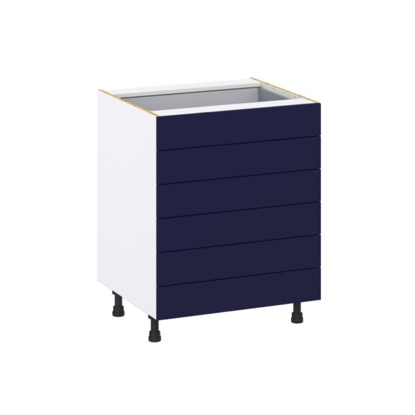 Camellia Painted Midnight Blue Recessed Assembled Base Cabinet with 6 Drawers (27 in. W X 34.5 in. H X 24 in. D)