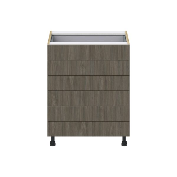 Cordyline Textured Slab Walnut Assembled Base Cabinet with 6 Drawers (27 in. W X 34.5 in. H X 24 in. D)