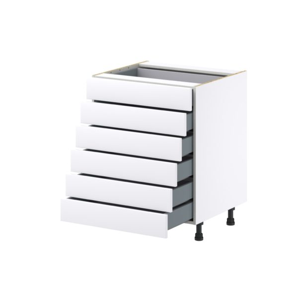 Jasmine Painted Warm White  Shaker Assembled Base Cabinet with 6 Drawers (27 in. W X 34.5 in. H X 24 in. D)