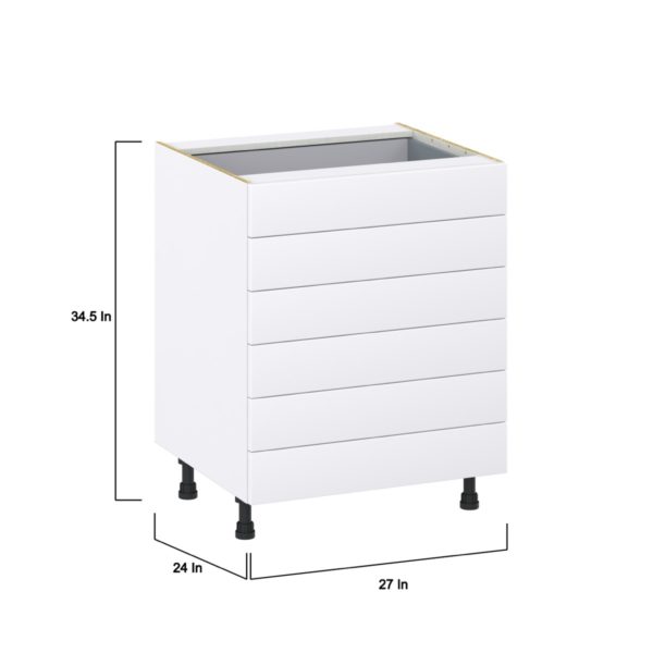 Jasmine Painted Warm White  Shaker Assembled Base Cabinet with 6 Drawers (27 in. W X 34.5 in. H X 24 in. D)