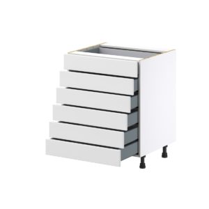 Magnolia Painted Bright White Recessed Assembled Base Cabinet with 6 Drawers (27 in. W X 34.5 in. H X 24 in. D)