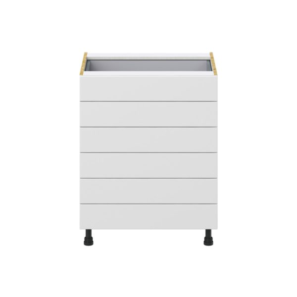 Magnolia Painted Bright White Recessed Assembled Base Cabinet with 6 Drawers (27 in. W X 34.5 in. H X 24 in. D)