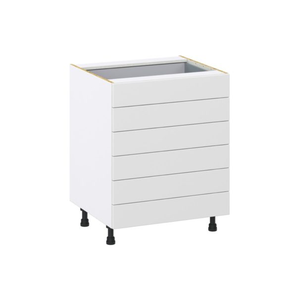 Magnolia Painted Bright White Recessed Assembled Base Cabinet with 6 Drawers (27 in. W X 34.5 in. H X 24 in. D)