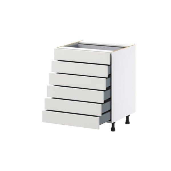 Wisteria Painted Light Gray Recessed Assembled Base Cabinet with 6 Drawers (27 in. W X 34.5 in. H X 24 in. D)