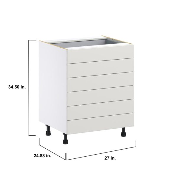 Wisteria Painted Light Gray Recessed Assembled Base Cabinet with 6 Drawers (27 in. W X 34.5 in. H X 24 in. D)