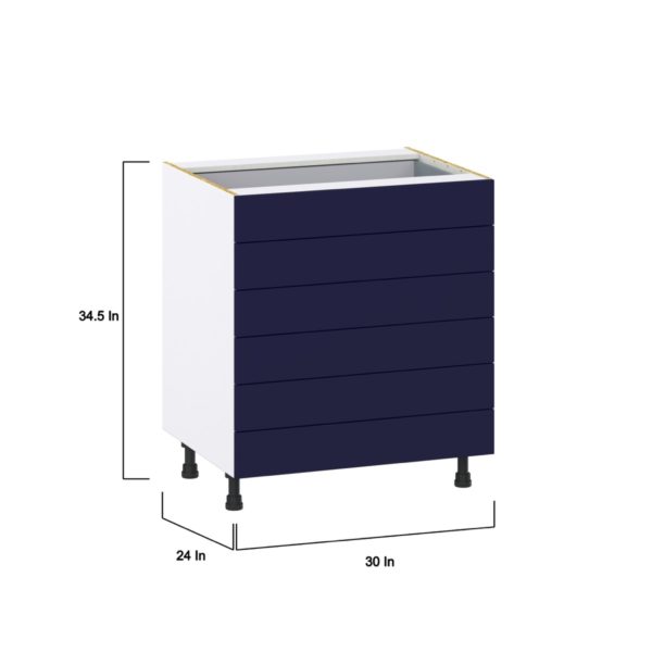 Camellia Painted Midnight Blue Recessed Assembled Base Cabinet with 6 Drawers (30 in. W x 34.5 in. H x 24 in. D)