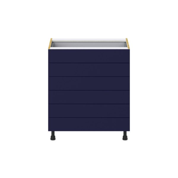 Camellia Painted Midnight Blue Recessed Assembled Base Cabinet with 6 Drawers (30 in. W x 34.5 in. H x 24 in. D)