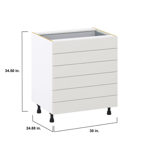 Wisteria Painted Light Gray Recessed Assembled Base Cabinet with 6 Drawers (30 in. W x 34.5 in. H x 24 in. D)