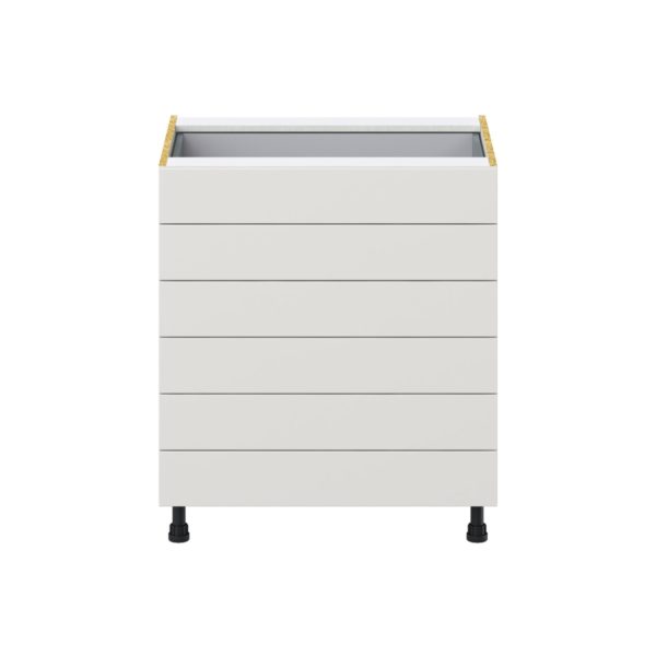 Wisteria Painted Light Gray Recessed Assembled Base Cabinet with 6 Drawers (30 in. W x 34.5 in. H x 24 in. D)