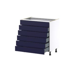 Camellia Painted Midnight Blue Recessed Assembled Base Cabinet with 6 Drawers (33 in. W X 34.5 in. H X 24 in. D)