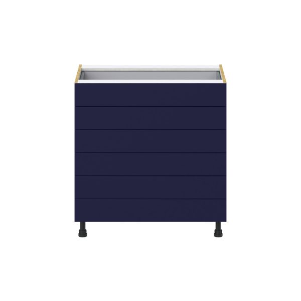 Camellia Painted Midnight Blue Recessed Assembled Base Cabinet with 6 Drawers (33 in. W X 34.5 in. H X 24 in. D)