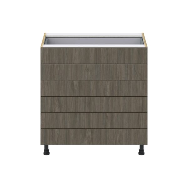 Cordyline Textured Slab Walnut Assembled Base Cabinet with 6 Drawers (33 in. W X 34.5 in. H X 24 in. D)