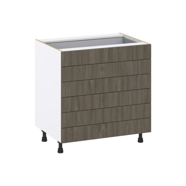 Cordyline Textured Slab Walnut Assembled Base Cabinet with 6 Drawers (33 in. W X 34.5 in. H X 24 in. D)