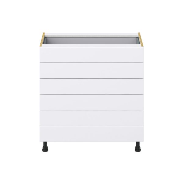 Dahlia Bright White  Shaker Assembled Base Cabinet with 6 Drawers (33 in. W X 34.5 in. H X 24 in. D)