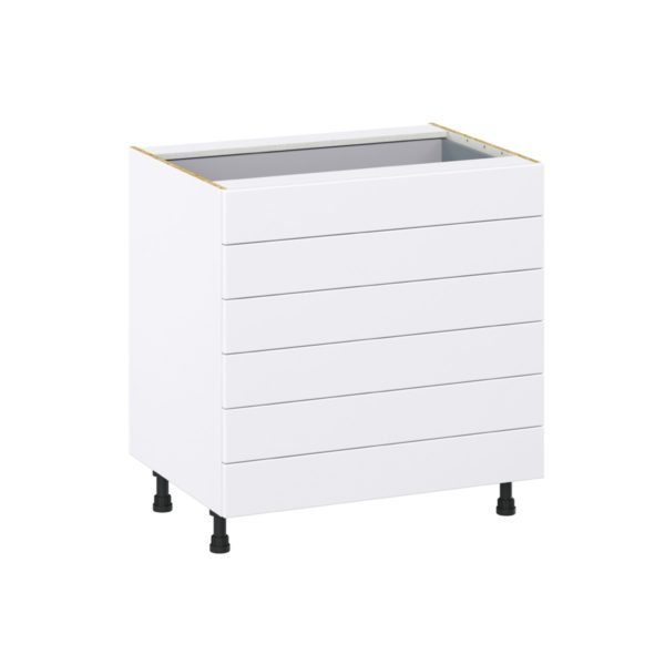 Dahlia Bright White  Shaker Assembled Base Cabinet with 6 Drawers (33 in. W X 34.5 in. H X 24 in. D)