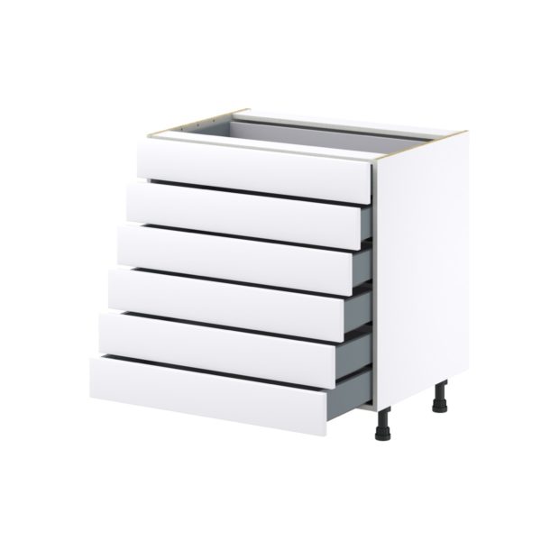 Jasmine Painted Warm White  Shaker Assembled Base Cabinet with 6 Drawers (33 in. W X 34.5 in. H X 24 in. D)