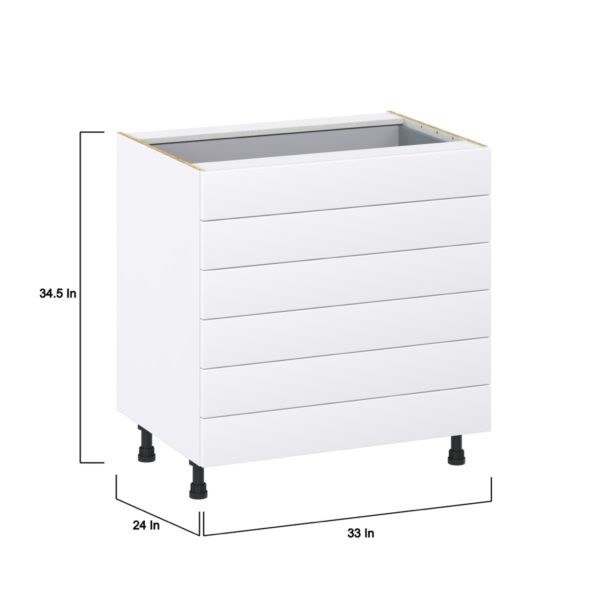 Jasmine Painted Warm White  Shaker Assembled Base Cabinet with 6 Drawers (33 in. W X 34.5 in. H X 24 in. D)