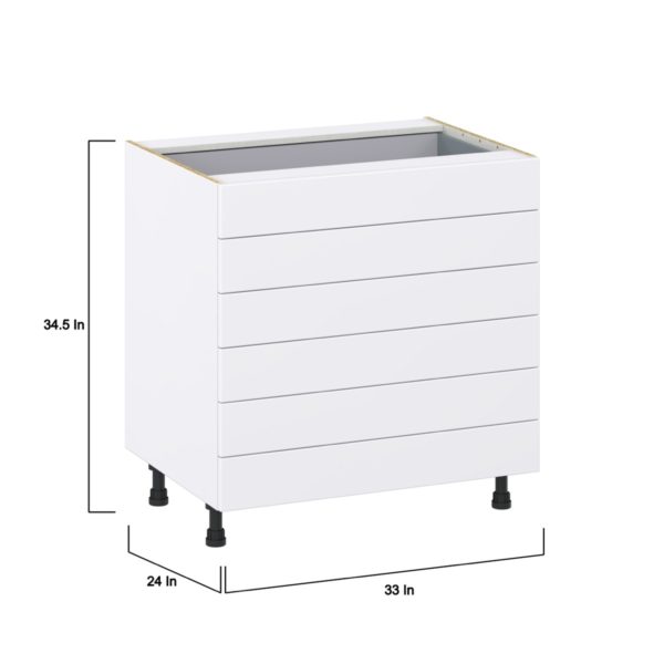 Lily Bright White  Slab Assembled Base Cabinet with 6 Drawers (33 in. W X 34.5 in. H X 24 in. D)