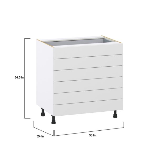 Magnolia Painted Bright White Recessed Assembled Base Cabinet with 6 Drawers (33 in. W X 34.5 in. H X 24 in. D)